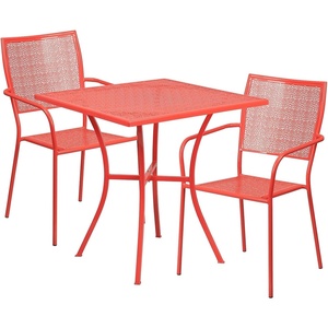 image:imageFlash Furniture Oia Commercial Grade 28 Square Black IndoorOutdoor Steel Patio Table Set with 2 Square Back ChairsCoral