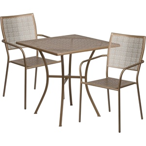 image:imageFlash Furniture Oia Commercial Grade 28 Square Black IndoorOutdoor Steel Patio Table Set with 2 Square Back ChairsGold
