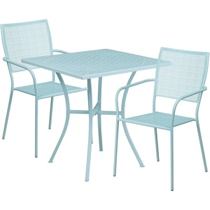 image:imageFlash Furniture Oia Commercial Grade 28 Square Black IndoorOutdoor Steel Patio Table Set with 2 Square Back ChairsSky Blue