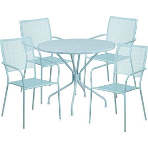 image:imageFlash Furniture Oia Commercial Grade 3525 Round Black IndoorOutdoor Steel Patio Table Set with 4 Square Back ChairsSky Blue