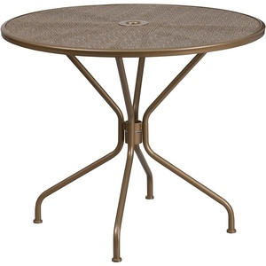 image:imageFlash Furniture Oia Commercial Grade 3525 Round Black IndoorOutdoor Steel Patio Table with Umbrella HoleGold