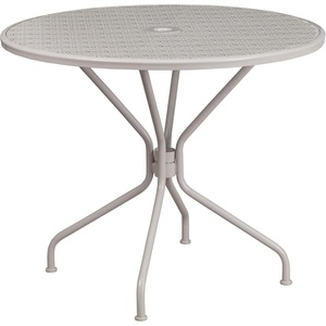 image:imageFlash Furniture Oia Commercial Grade 3525 Round Black IndoorOutdoor Steel Patio Table with Umbrella HoleLight Gray