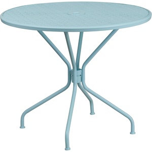 image:imageFlash Furniture Oia Commercial Grade 3525 Round Black IndoorOutdoor Steel Patio Table with Umbrella HoleSky Blue