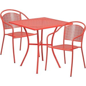 image:imageFlash Furniture Oia Commercial Grade 355 Square Black IndoorOutdoor Steel Patio Table Set with 2 Round Back ChairsCoral