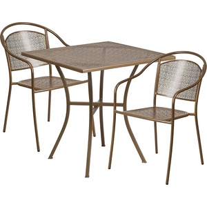 image:imageFlash Furniture Oia Commercial Grade 355 Square Black IndoorOutdoor Steel Patio Table Set with 2 Round Back ChairsGold