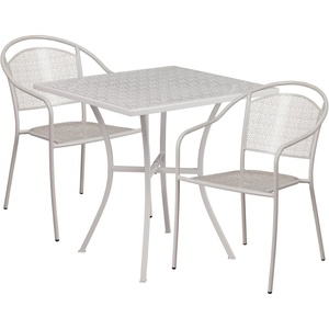 image:imageFlash Furniture Oia Commercial Grade 355 Square Black IndoorOutdoor Steel Patio Table Set with 2 Round Back ChairsLight Gray