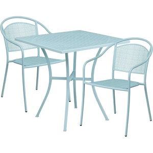 image:imageFlash Furniture Oia Commercial Grade 355 Square Black IndoorOutdoor Steel Patio Table Set with 2 Round Back ChairsSky Blue