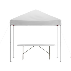 image:imageFlash Furniture Otis 8x8 White Pop Up Event Canopy Tent with Carry Bag and 6Foot BiFold Folding Table with Carrying Handle  Tailgate Tent SetWhite