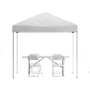 image:imageFlash Furniture Otis Portable TailgateEvent Tent Set  8x8 Blue Pop Up Canopy Tent 6Foot BiFold Table Set of 4 White Folding ChairsWhite