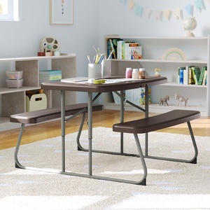 image:imageFlash Furniture Paige EasyFold Kids Outdoor Picnic Table and Benches  Commercial Grade Folding Plastic Play Table  Recommended for up to Age 5  BrownBrown