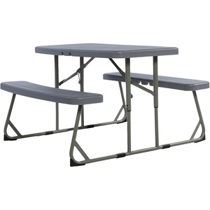 image:imageFlash Furniture Paige EasyFold Kids Outdoor Picnic Table and Benches  Commercial Grade Folding Plastic Play Table  Recommended for up to Age 5  BrownGrey