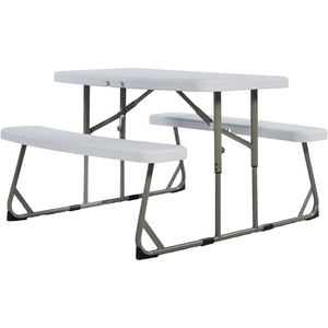 image:imageFlash Furniture Paige EasyFold Kids Outdoor Picnic Table and Benches  Commercial Grade Folding Plastic Play Table  Recommended for up to Age 5  BrownWhite