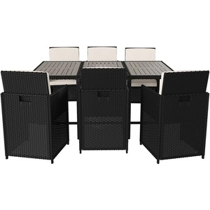 image:imageFlash Furniture Peregrine 7 Piece Outdoor Patio Dining Set  Space Saving Black Wicker Modular Chairs amp Cream CushionsNatural Finish Acacia Wood TableSeating for 6GrayBlack