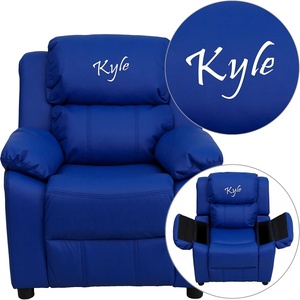 image:imageFlash Furniture Personalized Deluxe Padded Vinyl Kids Recliner with Storage Arms Blue