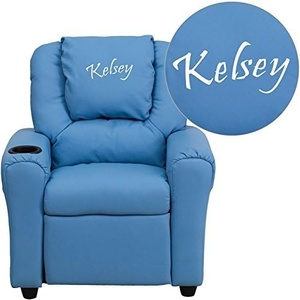 image:imageFlash Furniture Personalized Light Vinyl Kids Recliner with Cup Holder and Headrest Blue
