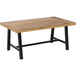 image:imageFlash Furniture Rafe Commercial Grade Acacia Wood Dining Table with Metal Base IndoorOutdoor Rectangle Patio Table with Plank Style Table Top NaturalBlack