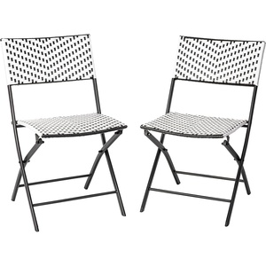 image:imageFlash Furniture Rouen Commercial Grade Folding Bistro Chairs IndoorOutdoor PE Rattan Back and Seat Black Steel Frames Set of 2 BlackWhiteBlackWhite