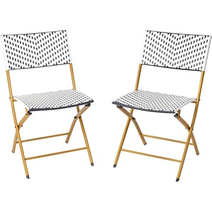 image:imageFlash Furniture Rouen Commercial Grade Folding Bistro Chairs IndoorOutdoor PE Rattan Back and Seat Black Steel Frames Set of 2 BlackWhiteNavyWhite