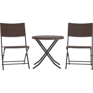 image:imageFlash Furniture Rouen Commercial Grade Folding Bistro Set IndoorOutdoor PE Rattan Table Top Back and Seat Charcoal Steel Frames 3 Piece Set GrayWhiteBrown