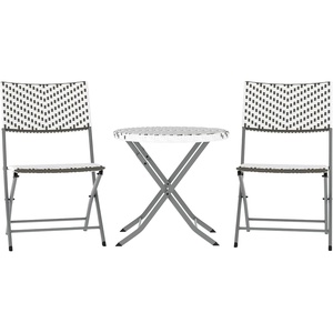 image:imageFlash Furniture Rouen Commercial Grade Folding Bistro Set IndoorOutdoor PE Rattan Table Top Back and Seat Charcoal Steel Frames 3 Piece Set GrayWhiteGray  White