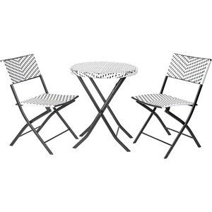 image:imageFlash Furniture Rouen Commercial Grade Folding Bistro Set IndoorOutdoor PE Rattan Table Top Back and Seat Natural Steel Frames 3 Piece Set NavyWhiteBlack  White