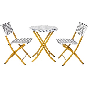 image:imageFlash Furniture Rouen Commercial Grade Folding Bistro Set IndoorOutdoor PE Rattan Table Top Back and Seat Natural Steel Frames 3 Piece Set NavyWhiteNavy  White