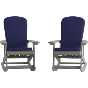 image:imageFlash Furniture Savannah Set of 2 Rocking Adirondack Chairs with Cushions  White Poly Resin Frame  Blue AllWeather Cushions  IndoorOutdoor UseGrayBlue
