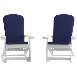 image:imageFlash Furniture Savannah Set of 2 Rocking Adirondack Chairs with Cushions  White Poly Resin Frame  Blue AllWeather Cushions  IndoorOutdoor UseWhiteBlue