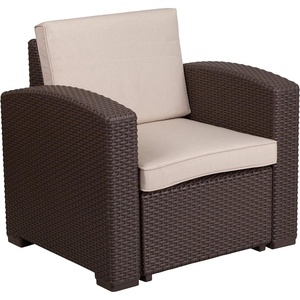 image:imageFlash Furniture Seneca Chocolate Brown Faux Rattan Chair with AllWeather Beige CushionChocolate Brown