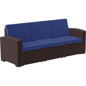 image:imageFlash Furniture Seneca Chocolate Brown Faux Rattan Sofa with AllWeather Beige CushionsNavy CushionsChocolate Brown Frame