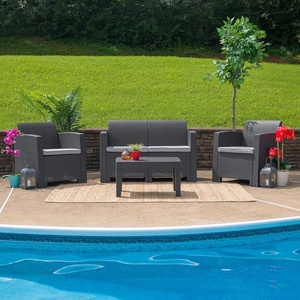 image:imageFlash Furniture Seneca Dark Gray Faux Rattan Loveseat with AllWeather Seneca Light Gray CushionsDark Gray