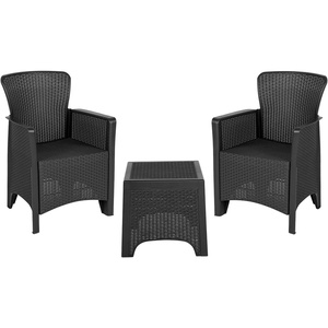image:imageFlash Furniture Seneca Dark Gray Faux Rattan Plastic Chair Set with Matching Side TableDark Gray