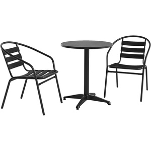 image:imageFlash Furniture TLHALUM24RD017BK2GG Lila 235 Round Aluminum IndoorOutdoor Table Set with 2 Slat Back Chairs BlackBlack