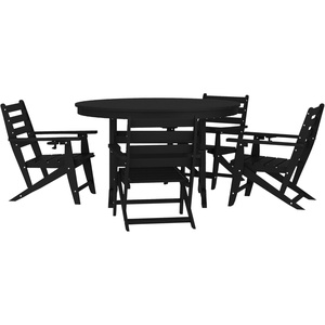 image:imageFlash Furniture Tolleson IndoorOutdoor Adirondack Dining Set Commercial Grade Recycled HDPE 48 Round Dining Table and 4 Chairs with Cupholders 5 PC BlackBlack