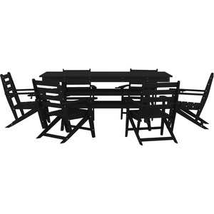 image:imageFlash Furniture Tolleson IndoorOutdoor Adirondack Dining Set Commercial Grade Recycled HDPE 72 Rectangle Dining Table and 6 Chairs with Cupholders 7 PC BlackBlack