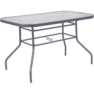 image:imageFlash Furniture Tory Rectangle Patio Table with Umbrella Hole Commercial AllWeather Table with Heat Resistant Tempered Glass Steel Tube Frame 275x4725 BlackClear TopSilver Frame