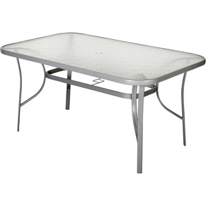 image:imageFlash Furniture Tory Rectangle Patio Table with Umbrella Hole Commercial AllWeather Table with Heat Resistant Tempered Glass Steel Tube Frame 35x 59 BlackClear TopSilver Frame
