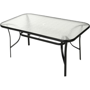 image:imageFlash Furniture Tory Rectangle Patio Table with Umbrella Hole Commercial AllWeather Table with Heat Resistant Tempered Glass Steel Tube Frame 35x 59 BlackClear TopBlack Frame