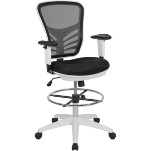 image:imageFlash Furniture Tyler MidBack Light Gray Mesh Ergonomic Drafting Chair with Adjustable Chrome Foot Ring Adjustable Arms and White FrameBlack MeshWhite Frame