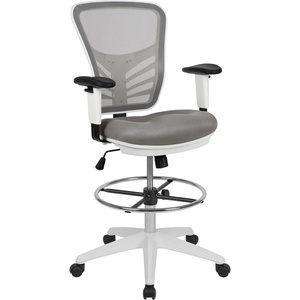 image:imageFlash Furniture Tyler MidBack Light Gray Mesh Ergonomic Drafting Chair with Adjustable Chrome Foot Ring Adjustable Arms and White FrameLight Gray MeshWhite Frame