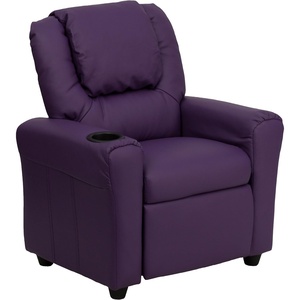 image:imageFlash Furniture Vana LeatherSoft Kids Recliner with Cup Holder Headrest and Safety Recline Contemporary Reclining Chair for Kids Supports up to 90 lbs BrownPurple Vinyl