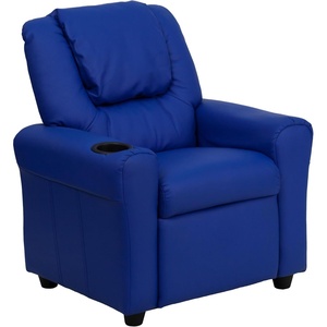 image:imageFlash Furniture Vana LeatherSoft Kids Recliner with Cup Holder Headrest and Safety Recline Contemporary Reclining Chair for Kids Supports up to 90 lbs BrownBlue Vinyl