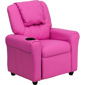 image:imageFlash Furniture Vana LeatherSoft Kids Recliner with Cup Holder Headrest and Safety Recline Contemporary Reclining Chair for Kids Supports up to 90 lbs BrownHot Pink Vinyl