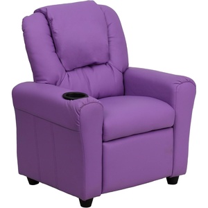 image:imageFlash Furniture Vana LeatherSoft Kids Recliner with Cup Holder Headrest and Safety Recline Contemporary Reclining Chair for Kids Supports up to 90 lbs BrownLavender Vinyl