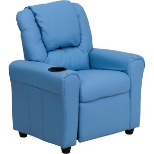image:imageFlash Furniture Vana LeatherSoft Kids Recliner with Cup Holder Headrest and Safety Recline Contemporary Reclining Chair for Kids Supports up to 90 lbs BrownLight Blue Vinyl