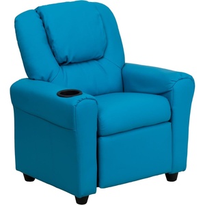 image:imageFlash Furniture Vana LeatherSoft Kids Recliner with Cup Holder Headrest and Safety Recline Contemporary Reclining Chair for Kids Supports up to 90 lbs BrownTurquoise Vinyl