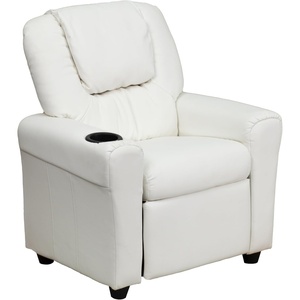 image:imageFlash Furniture Vana LeatherSoft Kids Recliner with Cup Holder Headrest and Safety Recline Contemporary Reclining Chair for Kids Supports up to 90 lbs BrownWhite Vinyl