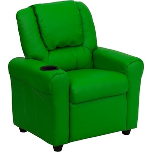 image:imageFlash Furniture Vana LeatherSoft Kids Recliner with Cup Holder Headrest and Safety Recline Contemporary Reclining Chair for Kids Supports up to 90 lbs BrownGreen Vinyl
