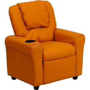 image:imageFlash Furniture Vana LeatherSoft Kids Recliner with Cup Holder Headrest and Safety Recline Contemporary Reclining Chair for Kids Supports up to 90 lbs BrownOrange Vinyl