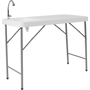 image:imageFlash Furniture Wesley 4 Portable Fish Cleaning Table with Sink Outdoor Portable Folding Camping Sink Table with Faucet and Hose Attachment White